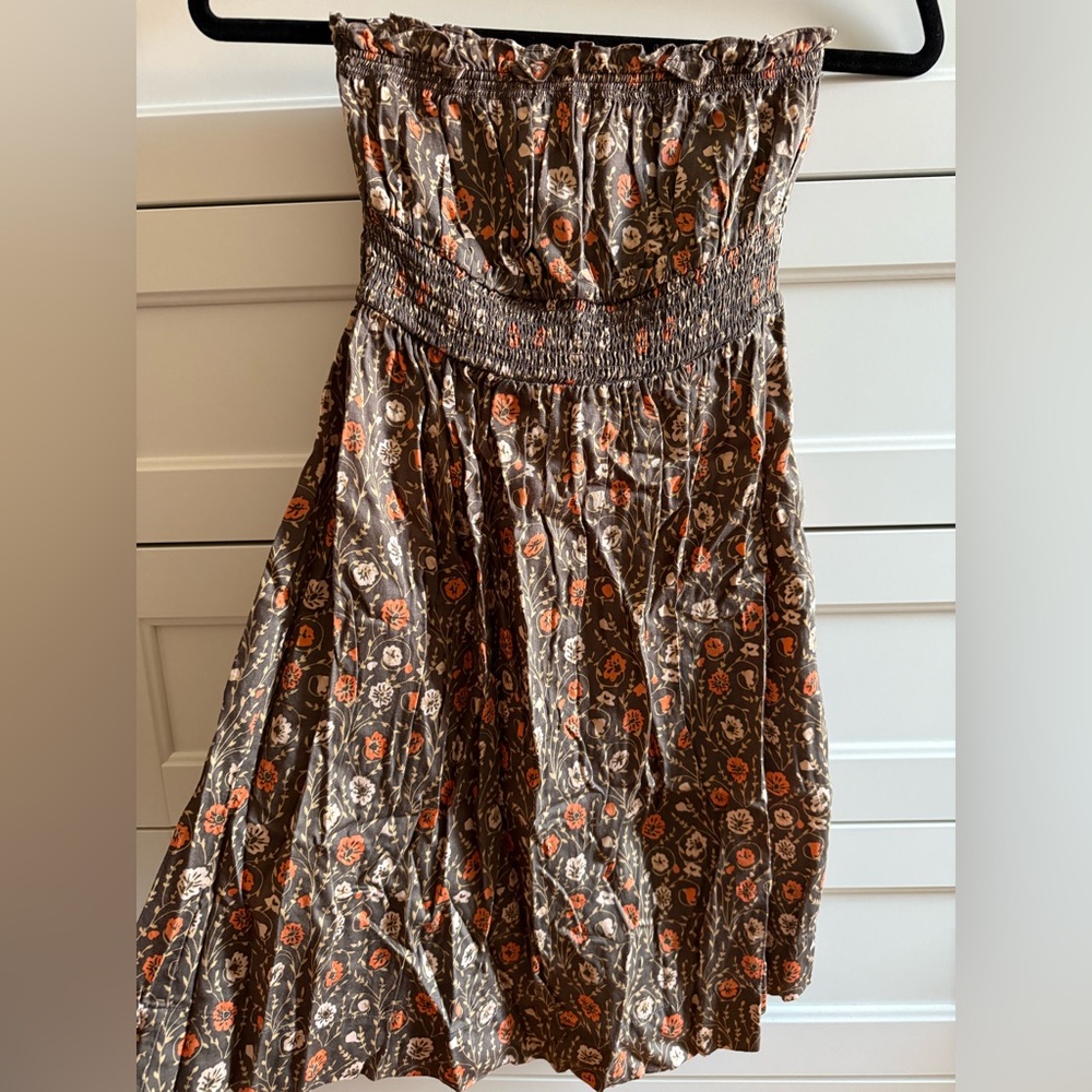 Free People Strapless Brown Floral Dress NWOT Size 2